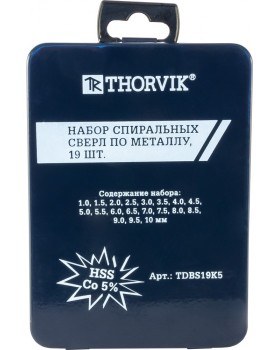 Набор спиральных сверл по металлу HSS Co в металлическом кейсе, d1.0-10.0 мм, 19 предметов