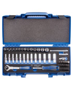 Набор торцевых головок с принадлежностями 1/4", шестигранные, 4-14 мм, 48 предметов, в комплект Набор торцевых головок с принадлежностями 1/4", шестигранные, 4-14 мм, 48 предметов, в комплект
