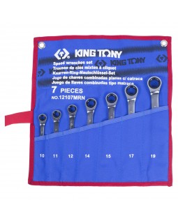 Набор комбинированных трещоточных ключей, 10-19 мм, чехол из теторона, 7 предметов KING TONY 12107MR