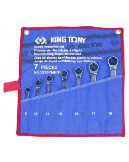 Набор комбинированных трещоточных ключей, 8-19 мм, чехол из теторона, 7 предметов KING TONY 12107MRN