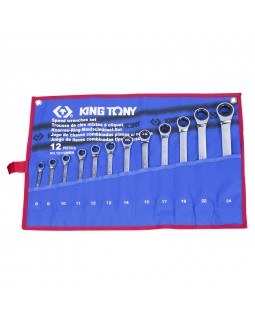 Набор комбинированных трещоточных ключей, 8-24 мм, чехол из теторона, 12 предметов KING TONY 12112MR