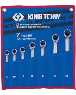 Набор комбинированных трещоточных ключей, 8-19 мм, чехол из теторона, 7 предметов KING TONY 12207MRN