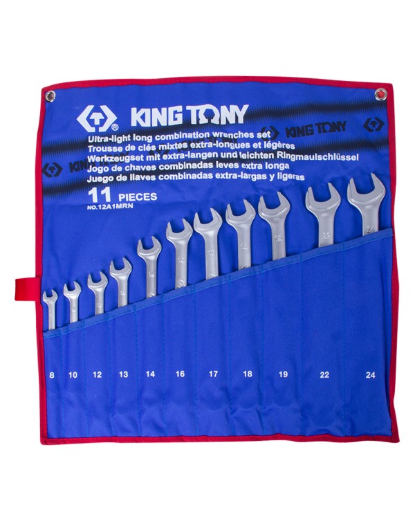 Набор комбинированных удлиненных ключей, 8-24 мм, чехол из теторона, 11 предметов KING TONY 12A1MRN