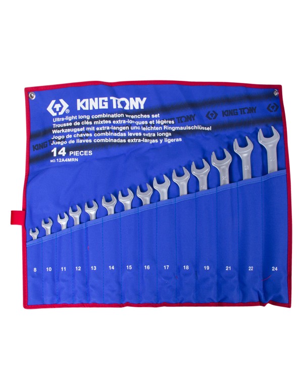 Набор комбинированных удлиненных ключей, 8-24 мм, чехол из теторона, 14 предметов KING TONY 12A4MRN