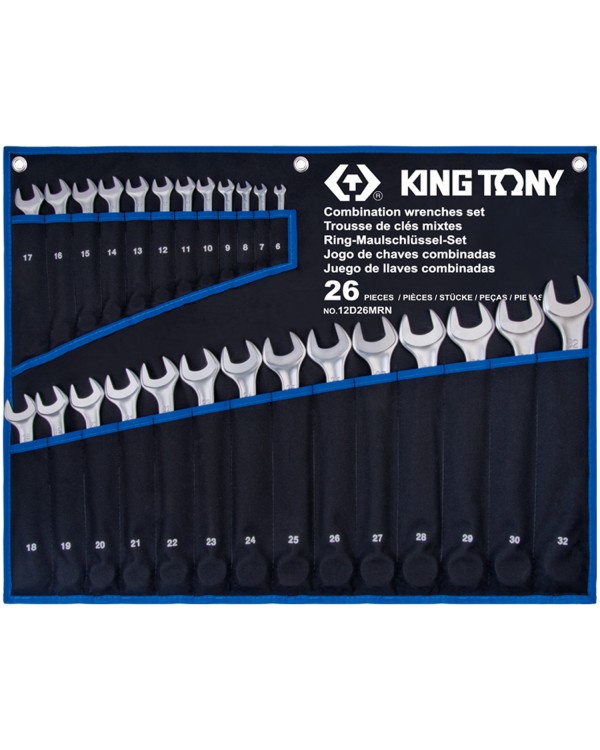 Набор комбинированных ключей, 6-32 мм, чехол из теторона, 26 предметов KING TONY 12D26MRN
