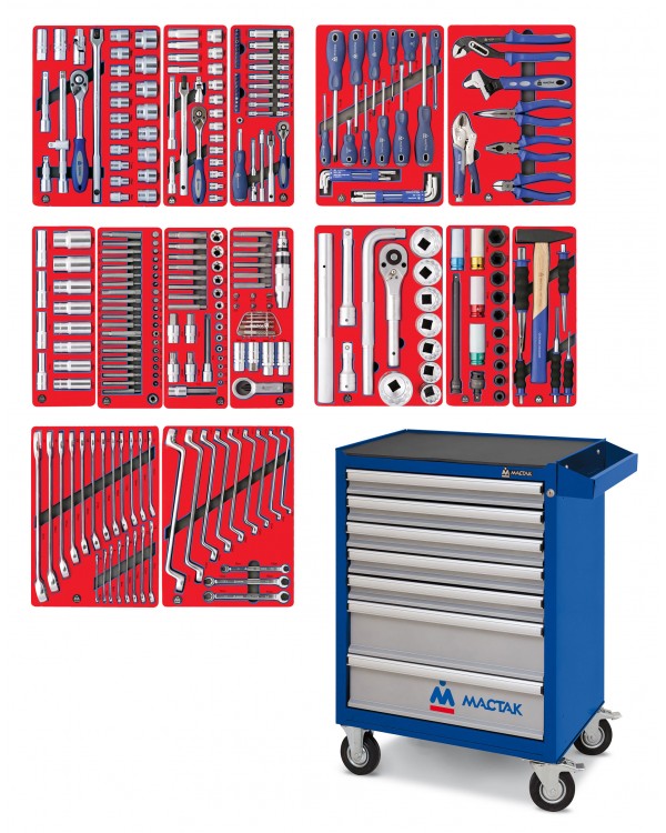 Набор инструментов &quot;ПРОФИ&quot; в синей тележке, 299 предметов МАСТАК 52-07299B