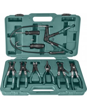 Набор щипцов для демонтажа пружинных хомутов патрубков, 9 предметов Набор щипцов для демонтажа пружинных хомутов патрубков, 9 предметов