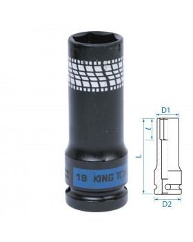 Головка торцевая ударная глубокая 1/2&quot;, 19 мм, тонкостенная KING TONY 441519M