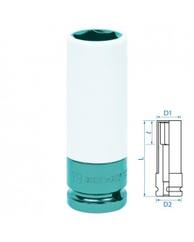 Головка торцевая ударная глубокая 1/2", 19 мм, тонкостенная, пластиковая защита KING TONY 49451 Головка торцевая ударная глубокая 1/2", 19 мм, тонкостенная, пластиковая защита KING TONY 49451