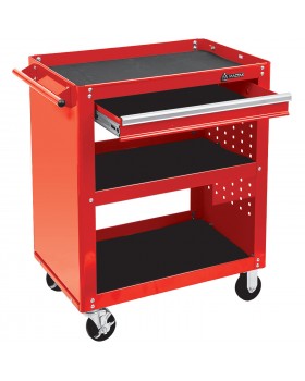 Тележка открытая, 3 полки и ящик, красная МАСТАК 520-01580R