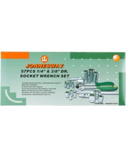 Набор головок торцевых стандартных и глубоких 1/4" и 3/8"DR 4-24 мм., с аксессуарами, 56 предметов-foto2