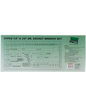 Набор головок торцевых стандартных и глубоких 1/4" и 3/8"DR 4-24 мм., с аксессуарами, 56 предметов-foto3