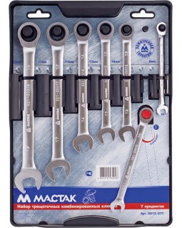 Набор комбинированных трещоточных ключей, 8-19 мм, 7 предметов МАСТАК 0213-07T