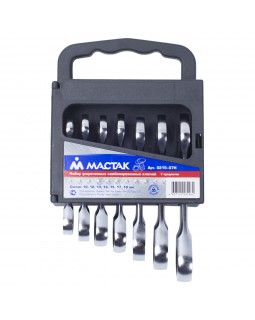 Набор комбинированных трещоточных укороченных ключей, 10-19 мм, 7 предметов МАСТАК 0215-07H-foto2