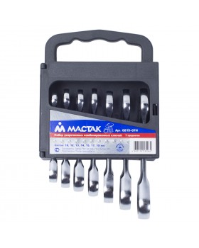 Набор комбинированных трещоточных укороченных ключей, 10-19 мм, 7 предметов МАСТАК 0215-07H-foto2