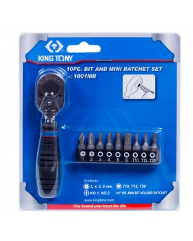 Набор вставок (бит) с трещоткой 1/4", TORX, HEX, PH, 10 предметов KING TONY 1001MR-foto2