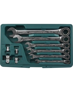 Набор комбинированных трещоточных ключей 8-19 мм и адаптеров, 10 предметов в пластиковом кейсе.-foto2
