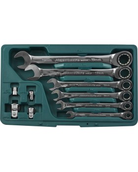 Набор комбинированных трещоточных ключей 8-19 мм и адаптеров, 10 предметов в пластиковом кейсе.-foto2